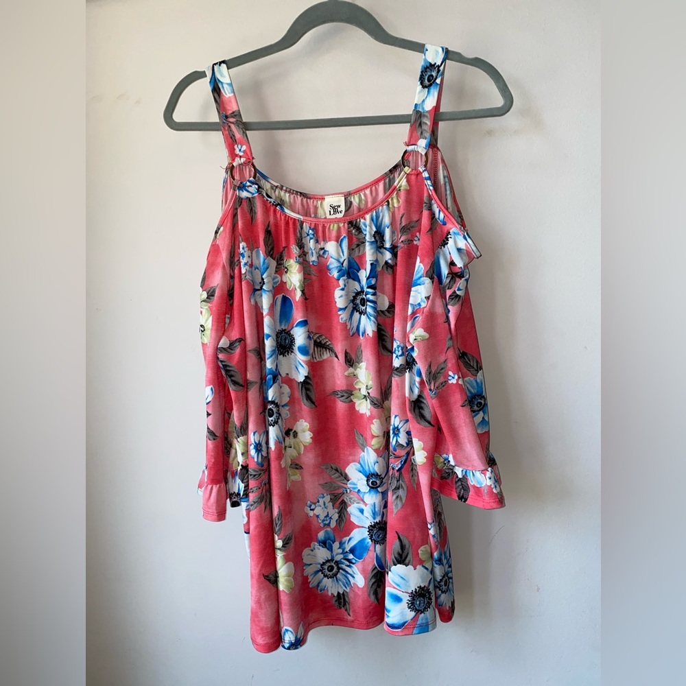 Sew In Love Fresh Take Floral Cold-Shoulder Top 2X